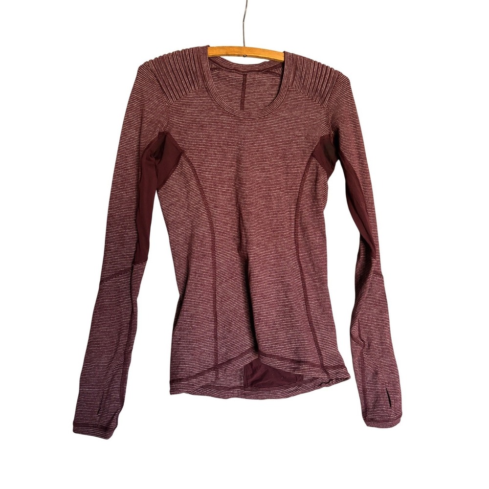 Lululemon Athletica Sz 4 Striped Long Sleeve Thumbhole Zip Pocket Workout Top